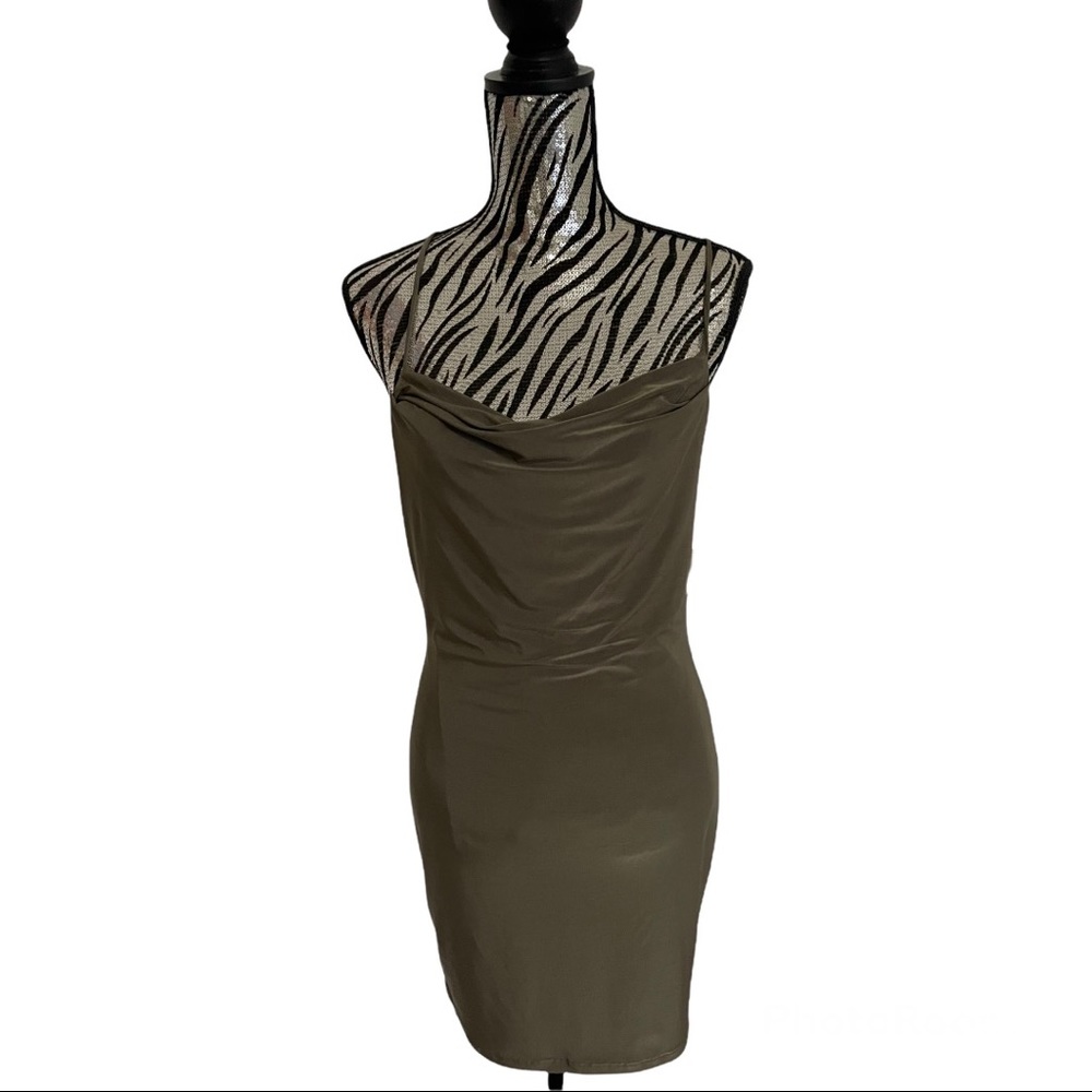 Olive Cowl Neck Bodycon Dress